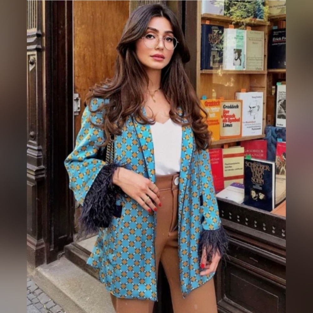 Elegant Blue Satin Blazer